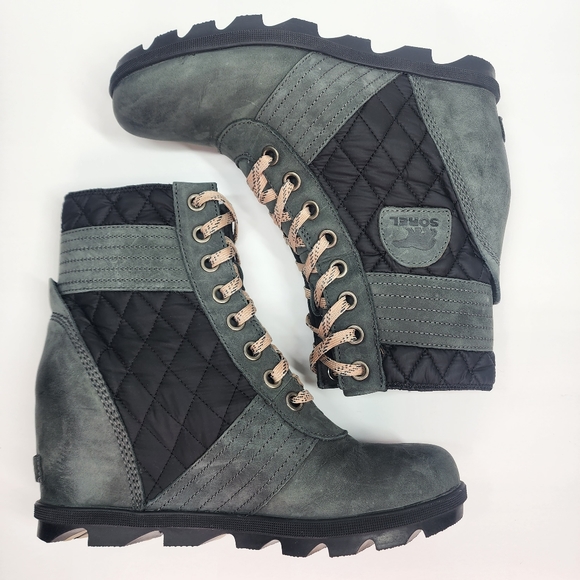 SOREL Lexie Wedge Felt Heel Dark Slate Leather Lace Up Boot Size 11 - Picture 10 of 15